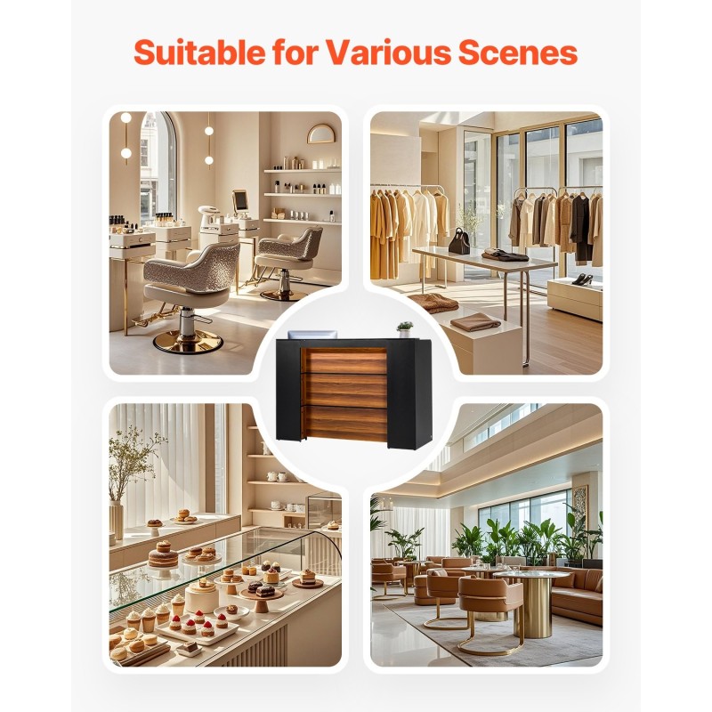 Vastaanottotiski MDF 1600x600x1110 mm musta-ruskea LED-valonauhalla