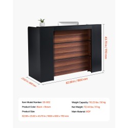 Vastaanottotiski MDF 1600x600x1110 mm musta-ruskea LED-valonauhalla