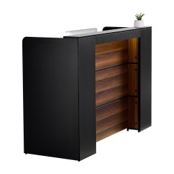 Vastaanottotiski MDF 1600x600x1110 mm musta-ruskea LED-valonauhalla