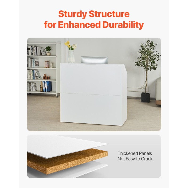 Vastaanottotiski MDF-levy valkoinen mitat 1180×500×1115 millimetriä