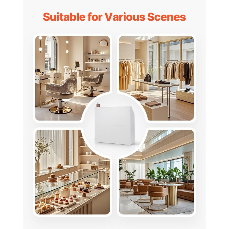 Vastaanottotiski MDF-levy valkoinen mitat 1180×500×1115 millimetriä