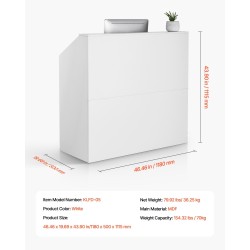 Vastaanottotiski MDF-levy valkoinen mitat 1180×500×1115 millimetriä