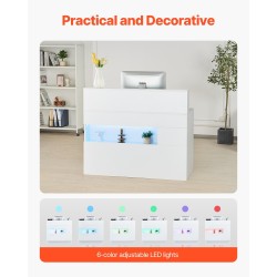 Vastaanottotiski MDF 1200 x 475 x 1000 mm valkoinen LED-valaistus USB-portit toimistoon