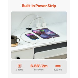 Vastaanottotiski MDF 1200 x 475 x 1000 mm valkoinen LED-valaistus USB-portit toimistoon