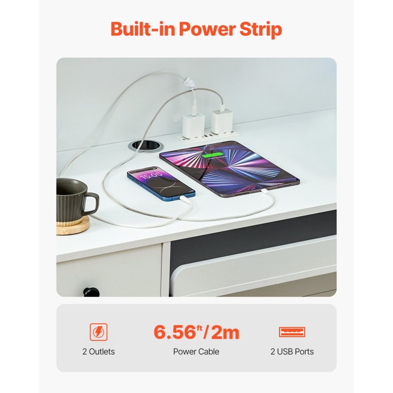 Vastaanottotiski MDF 1200 x 475 x 1000 mm valkoinen LED-valaistus USB-portit toimistoon