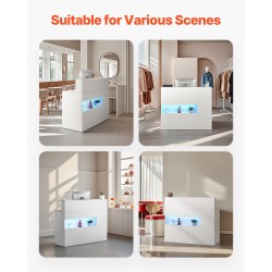 Vastaanottotiski MDF 1200 x 475 x 1000 mm valkoinen LED-valaistus USB-portit toimistoon