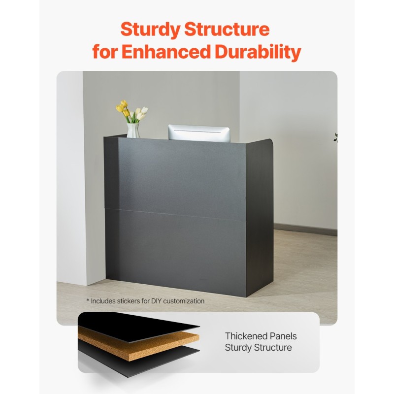 Vastaanottotiski MDF musta koko 1200 x 480 x 1100 mm lukittava laatikko