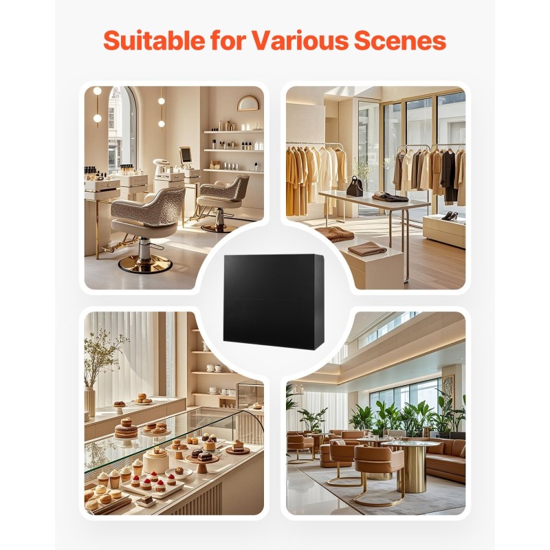 Vastaanottotiski MDF musta koko 1200 x 480 x 1100 mm lukittava laatikko