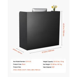 Vastaanottotiski MDF musta koko 1200 x 480 x 1100 mm lukittava laatikko