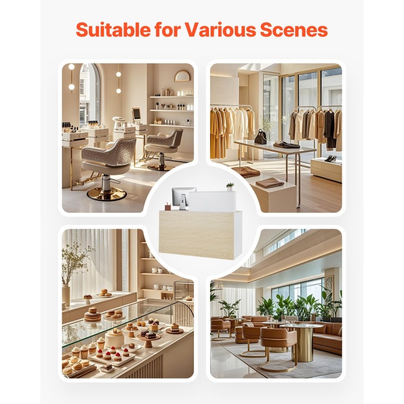 Vastaanottotiski MDF 1400 x 600 x 1100 mm lukittavalla laatikolla kassapisteeksi