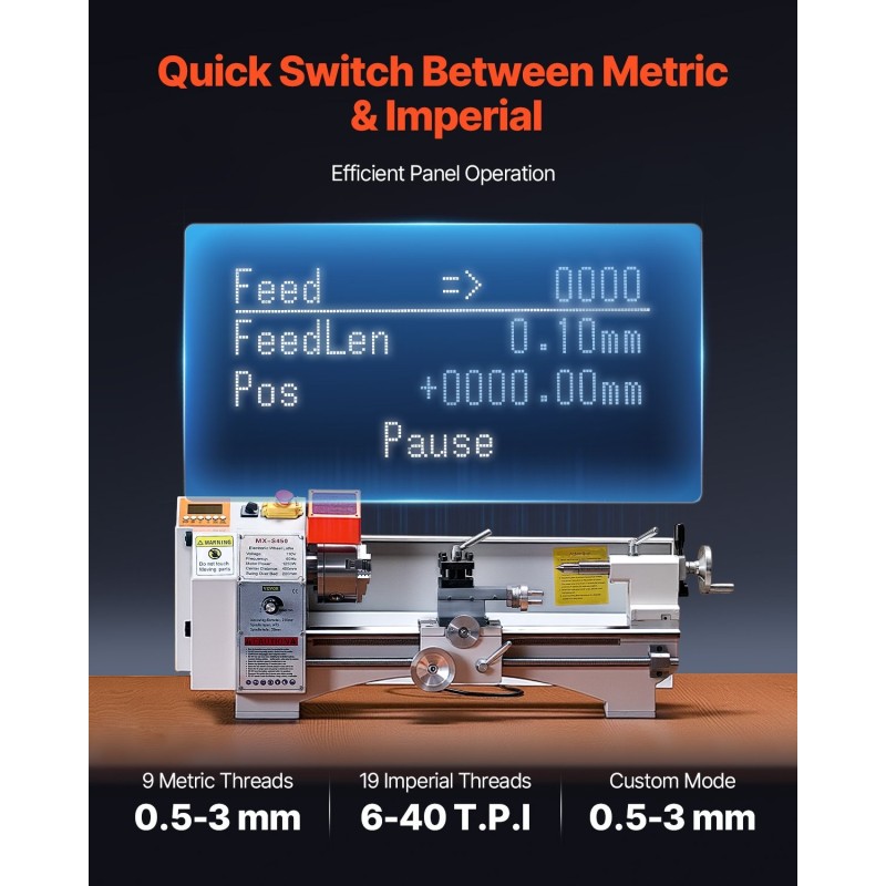 Metallisorvi valurauta-alumiinirunko 220mm 450mm kapasiteetti 1250W harjaton tasavirtamoottori automaattinen syöttö
