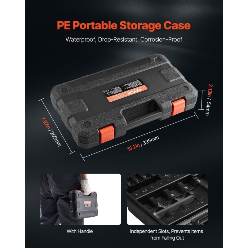 Kuusiokolohylsysarja 32-osainen metriset ja SAE-koot S2-seosteräs PE-säilytyskotelolla