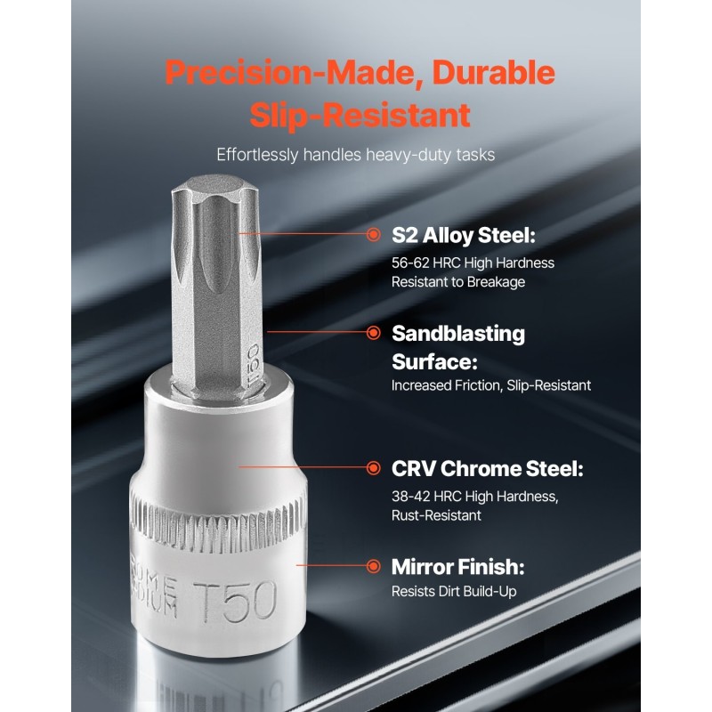 Torx-hylsysarja 60-osainen S2-kärjet CRV 50BV30 hylsyt T6–T70 TT6–TT70 TP8–TP60 E4–E24