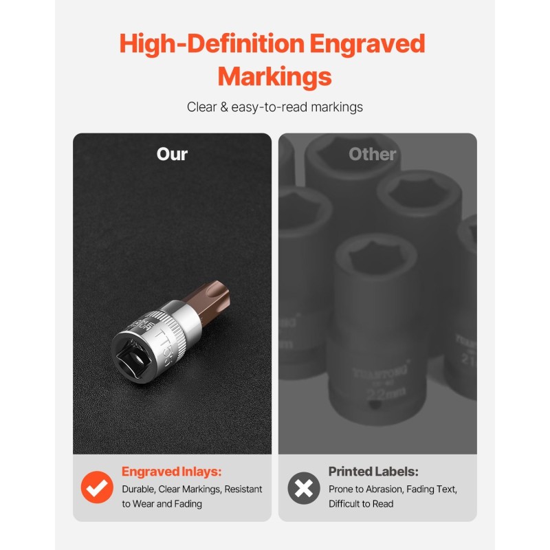 Torx-hylsyavainsarja 34-osainen S2-kärjet Cr-V-hylsyt T6–T70 turva-Torx-kärjillä PE-säilytyslaukulla