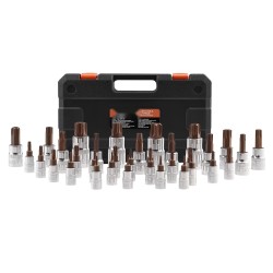 Torx-hylsyavainsarja 34-osainen S2-kärjet Cr-V-hylsyt T6–T70 turva-Torx-kärjillä PE-säilytyslaukulla