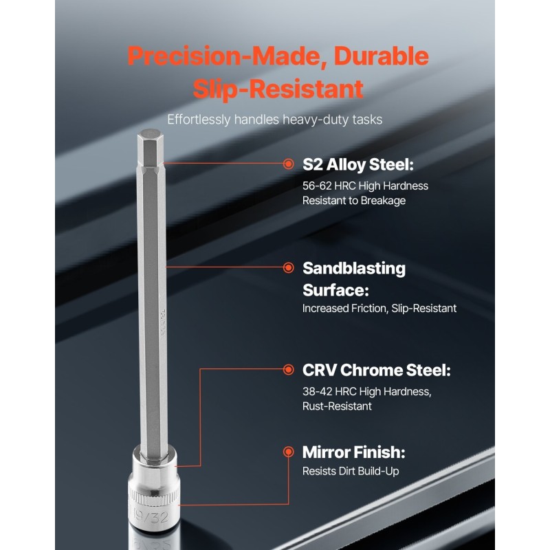 Kuusiokolohylsysarja 18-osainen tuuma ja metrinen koot 3–12 mm S2-seosteräksiset kärjet