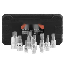 XZN-kolmikantahylsysarja 10-osainen Cr-V-teräs M4–M18 1/4-, 3/8- ja 1/2-tuumaisille