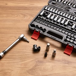 Hylsybittisarja 107 osaa S2- ja Cr-V-teräs 1/4–1/2 tuumaa