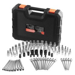 Hylsybittisarja 107 osaa S2- ja Cr-V-teräs 1/4–1/2 tuumaa
