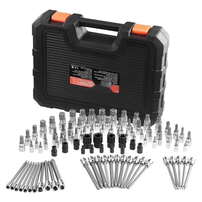 Hylsybittisarja 107 osaa S2- ja Cr-V-teräs 1/4–1/2 tuumaa