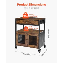 Kahvibaari-kaappi MDF-levy ja hiiliteräsrunko 4-tasoinen pyörillä verkkoritiläovilla