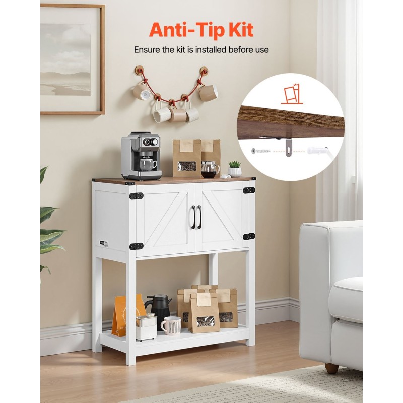 Kahvibaarikaappi 3-tasoinen melamiinipinnoitettu lastulevyrunko magneettilukolliset ovet 80x35x88 cm