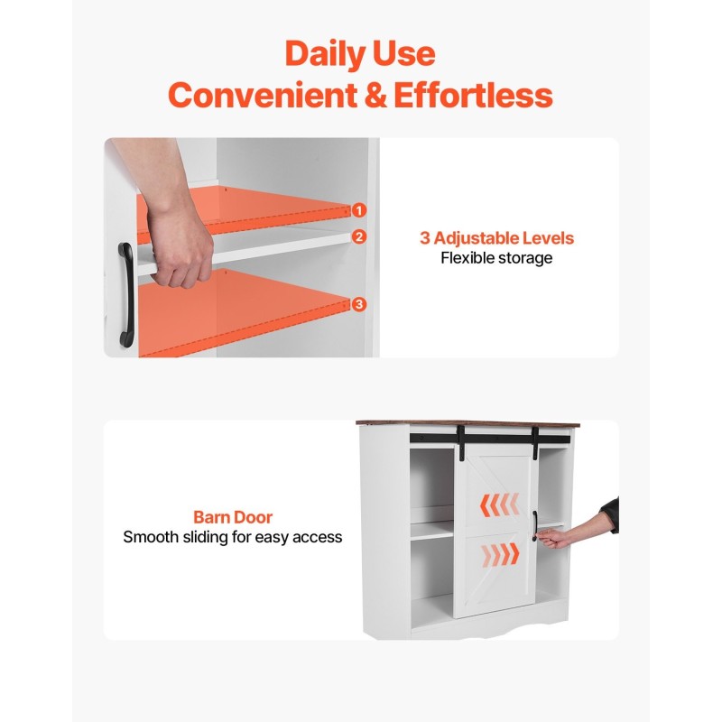 Kahvibaarikaappi maalaistyylinen 3-tasoinen melamiinipinnoitettu kaatumisenestolla olohuoneeseen