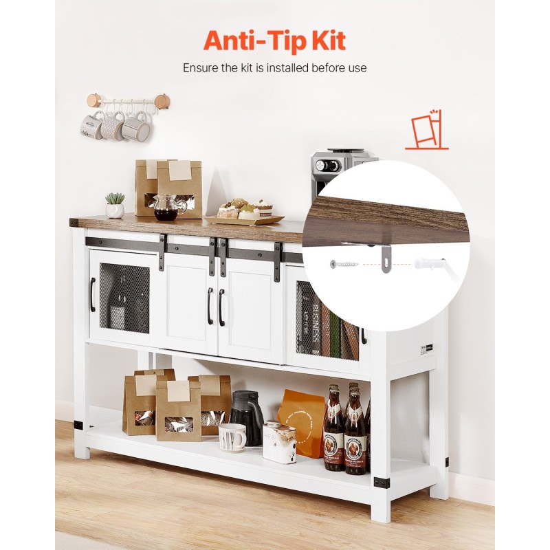 Kahvibaarikaappi maalaismainen melamiinipinnoitettu lastulevyrunko nelikerroksinen liukuovet pöytätaso