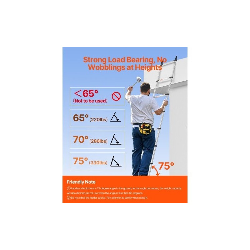 Teleskooppitikas ruostumatonta terästä pidentyvä 5030 mm 13 askelmaa liukumattomat jalat 170 kg