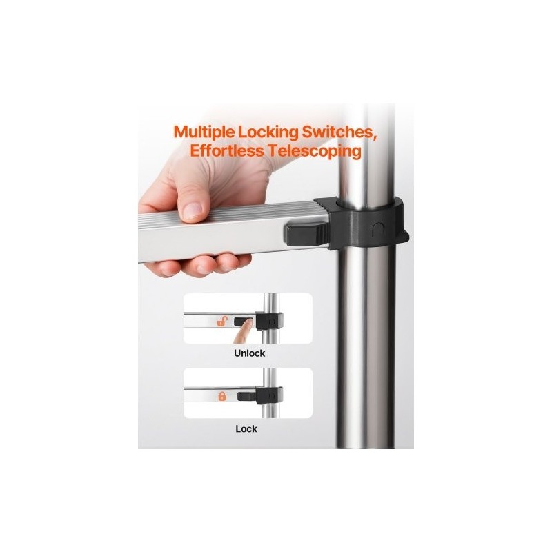 Teleskooppitikas ruostumatonta terästä pidentyvä 5030 mm 13 askelmaa liukumattomat jalat 170 kg