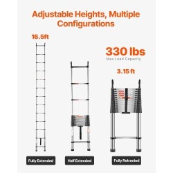 Teleskooppitikas ruostumatonta terästä pidentyvä 5030 mm 13 askelmaa liukumattomat jalat 170 kg