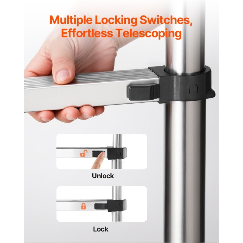 Teleskooppitikkaat ruostumattomasta teräksestä taitettavat 2540 mm 9 askelmaa 170 kg