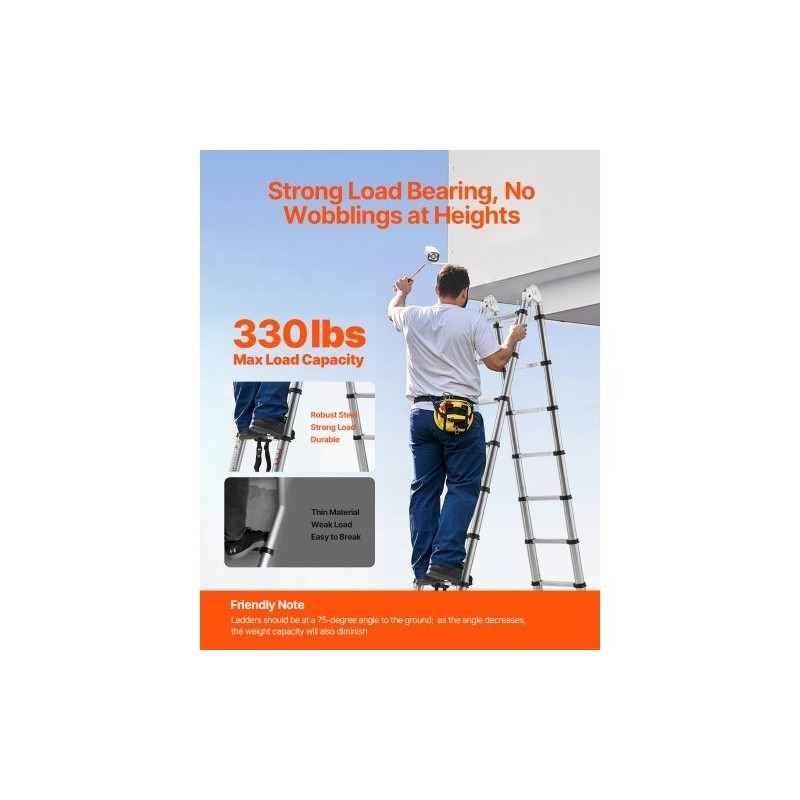 Teleskooppiset A-tikkaat ruostumattomasta teräksestä taitettavat korkeussäädettävät ja tukevat