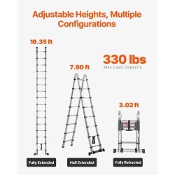 Teleskooppiset A-tikkaat ruostumattomasta teräksestä taitettavat korkeussäädettävät ja tukevat