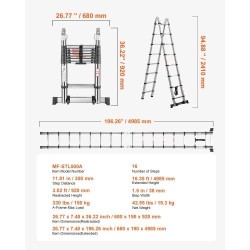 Teleskooppiset A-tikkaat ruostumattomasta teräksestä taitettavat korkeussäädettävät ja tukevat