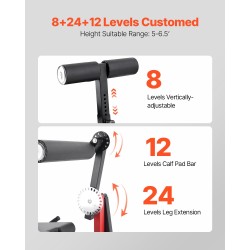Istuttava jalkojen ojennus ja koukistuslaite hiiliteräsrunko säädettävä musta ja punainen