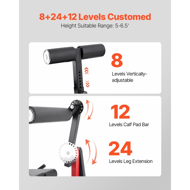 Istuttava jalkojen ojennus ja koukistuslaite hiiliteräsrunko säädettävä musta ja punainen