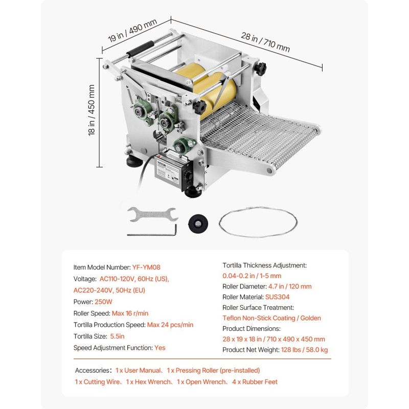Automaattinen tortillakone ruostumatonta terästä SUS304 5,5-tuumainen 1–5 mm 1400 kpl/tunti