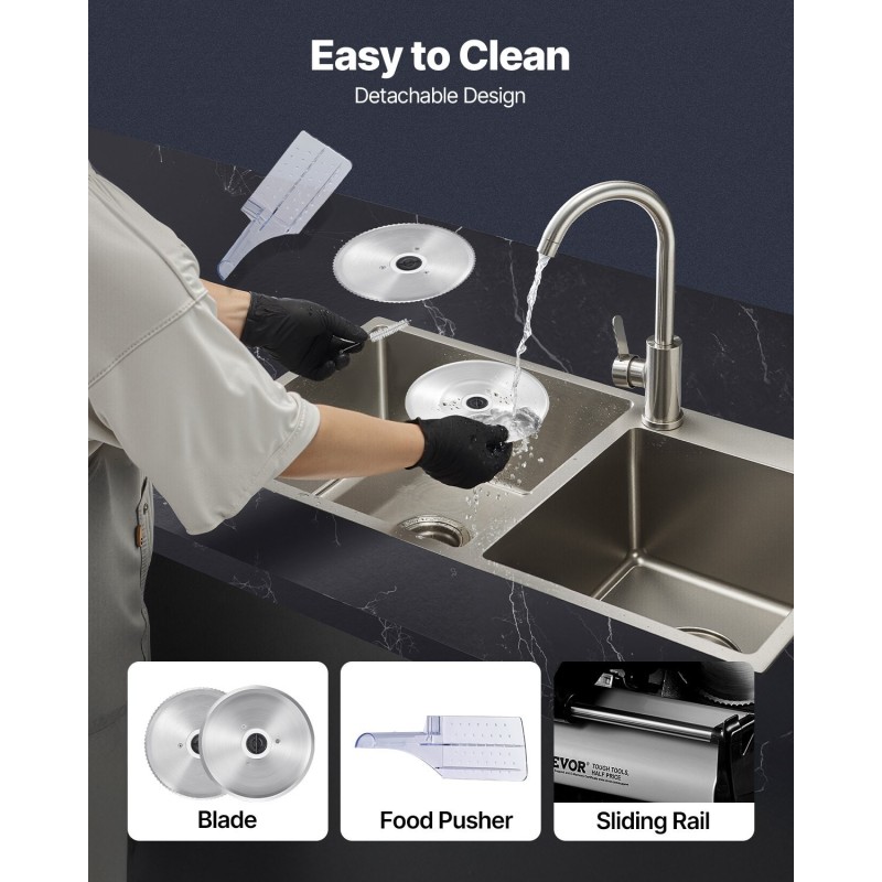 Sähkökäyttöinen lihaleikkuri kotikäyttöön 180W 7,5 tuuman SUS420 terä 0–15 mm