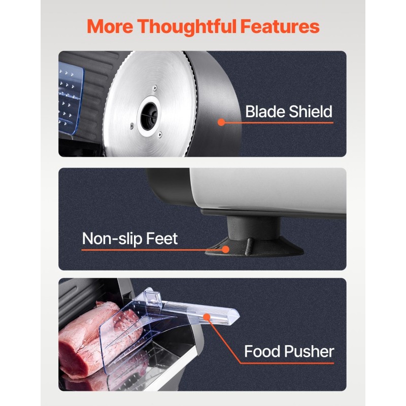 Sähkökäyttöinen lihaleikkuri kotikäyttöön 180W 7,5 tuuman SUS420 terä 0–15 mm