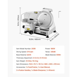 Lihaleikkuri 10-tuumainen sähköinen 180 W moottori säädettävä paksuus 0–10 mm