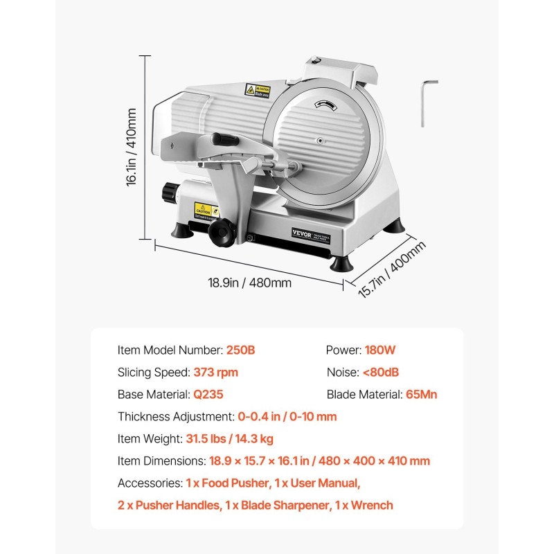 Lihaleikkuri 10-tuumainen sähköinen 180 W moottori säädettävä paksuus 0–10 mm