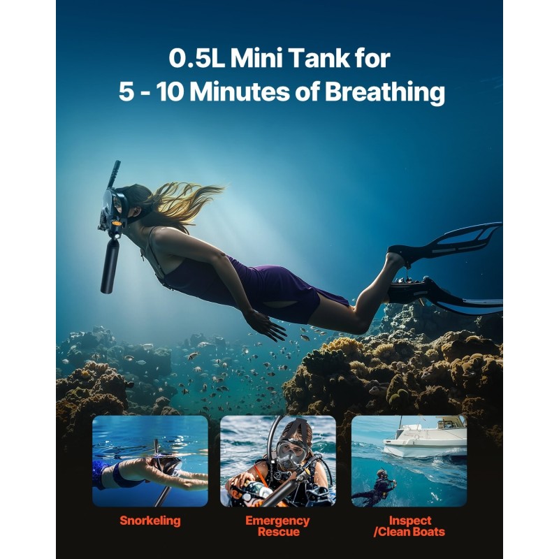 Paineilmasäiliö 0,5 l alumiini 6061 matalasukellukseen 10 m