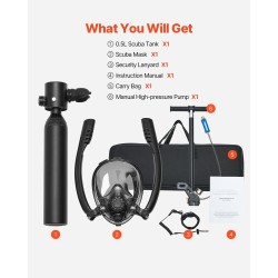 Kannettava alumiini 6061 sukellussäiliö 0,5 l 20 MPa musta 10 m maksimisyvyys