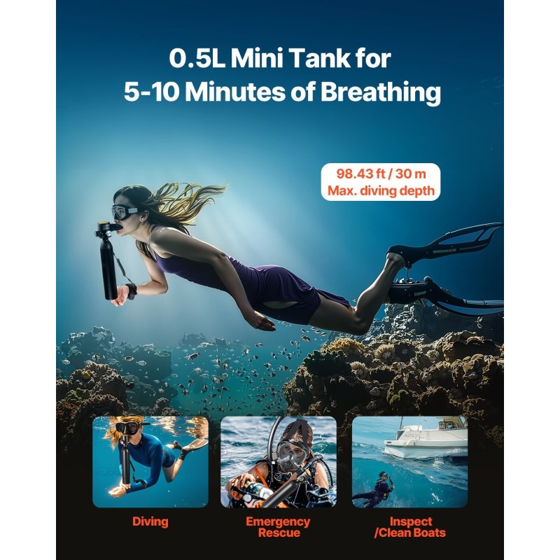 Sukelluspullo 0,5 l kompakti alumiini 6061 mataliin sukelluksiin aloittelijoille