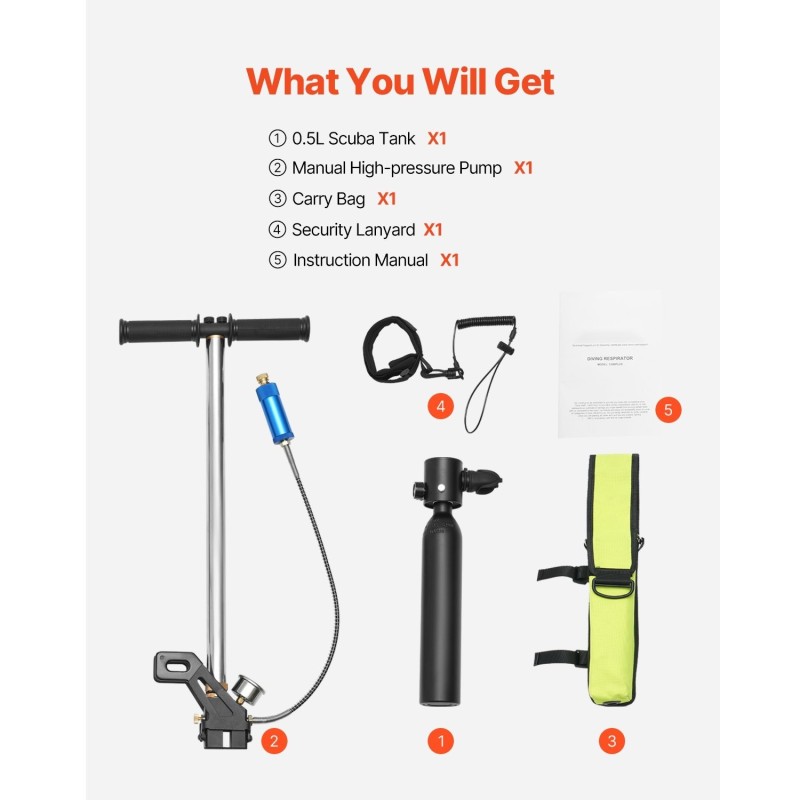 Sukelluspullo 0,5 l kompakti alumiini 6061 mataliin sukelluksiin aloittelijoille