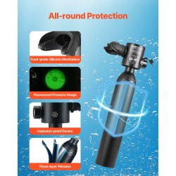 Sukelluspullo alumiini 6061 0,5 l kannettava lyhyisiin sukelluksiin käsipumpulla