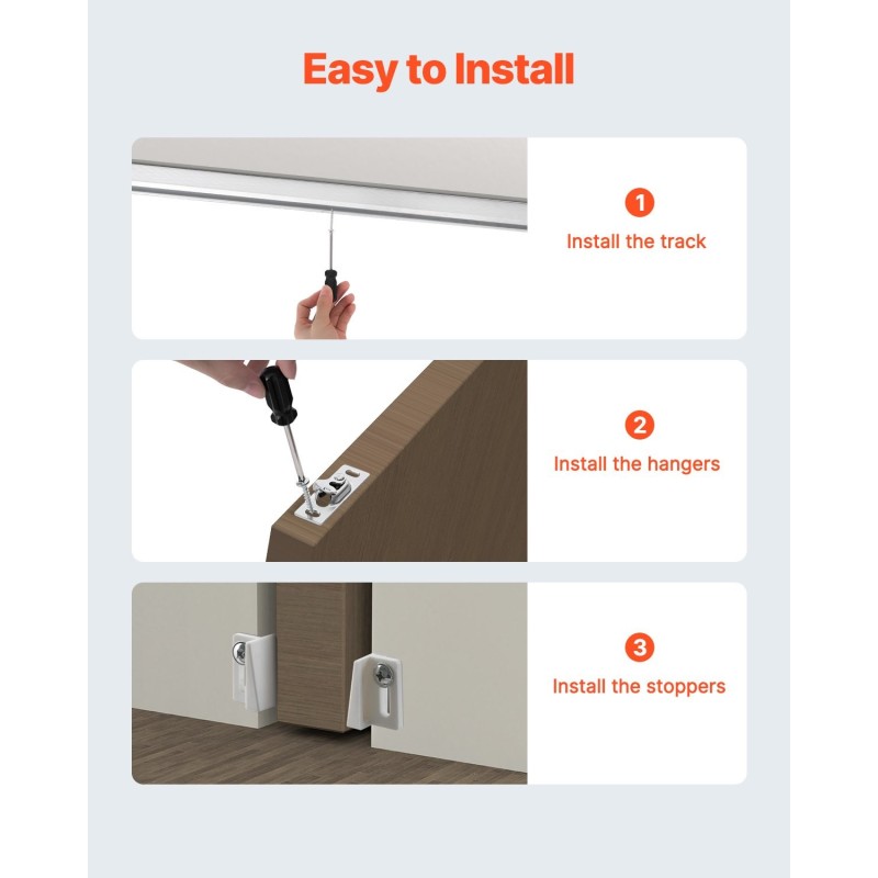 Taskuoven alumiininen kiskosarja 1746 mm kolmipyöräisillä ripustimilla 100 kg kantavuus sisäkäyttöön