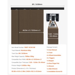 Liukuovikiskosarja alumiiniseoksinen 8-jalkainen kahdelle limittäiselle ovelle kantavuus 68 kiloa