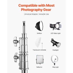 C-valaisinjalusta puomivarrella 201-ruostumaton teräs säädettävä korkeus 1463–2987 mm 20 kg kantavuus